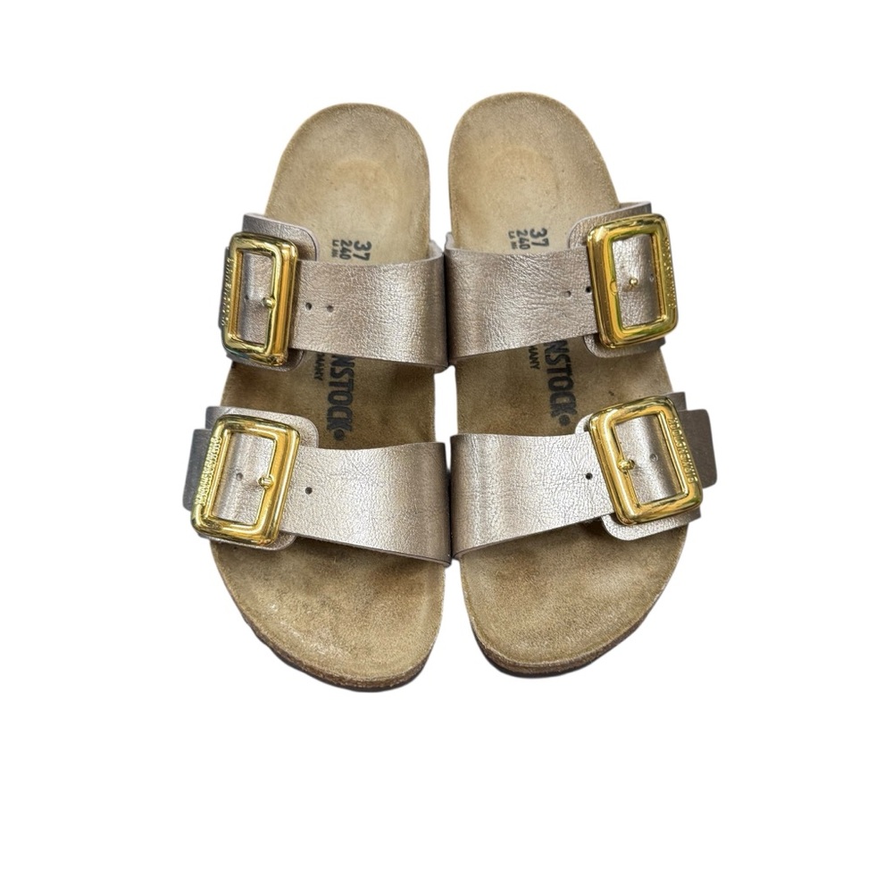 Birkenstock Sydney Cushion Buckle Metallic Sandals Like New Sz 37 - Picture 2 of 7